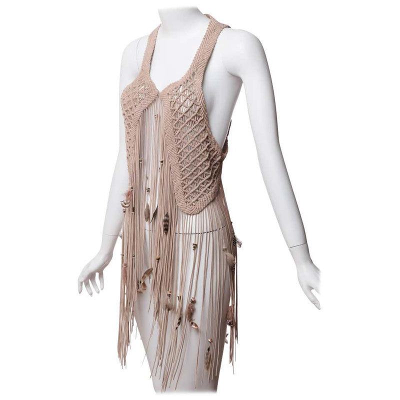 Roberto Cavalli s/s 2011 Leather Macrame Feather Beads Fringe Vest