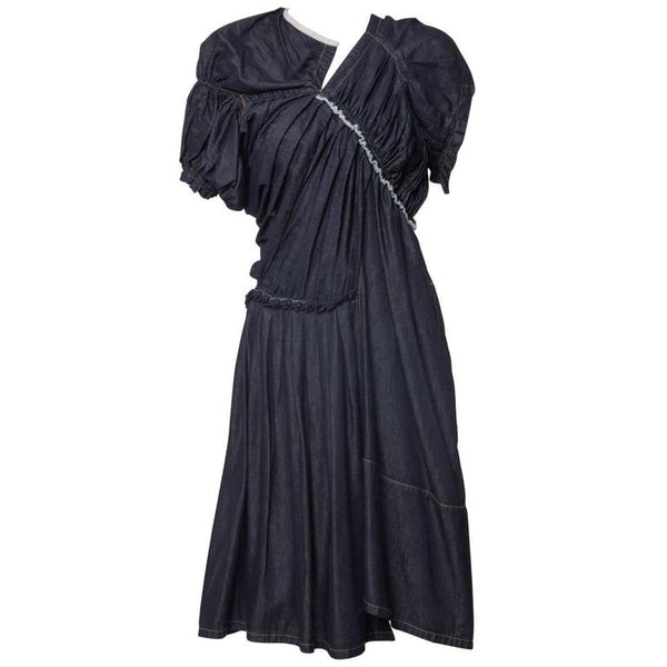 Comme des Garçons Short Sleeve Sculpted Pleats Denim Dress