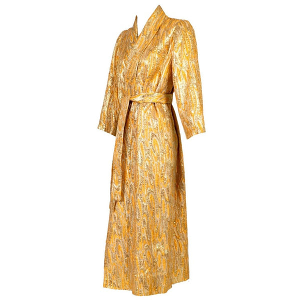 Oscar de la Renta attributed Gold Apricot Metallic Brocade Evening Coat, 1960s