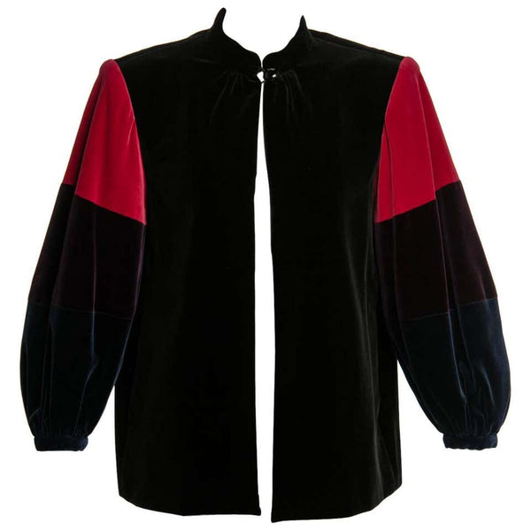 Yves Saint Laurent YSL Velvet Color-Blocked Sleeves Swing Smock Jacket, 1970s