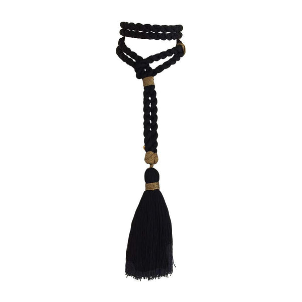 Yves Saint Laurent Black and Gold Rope Tassel Trim Necklace and Belt YSL