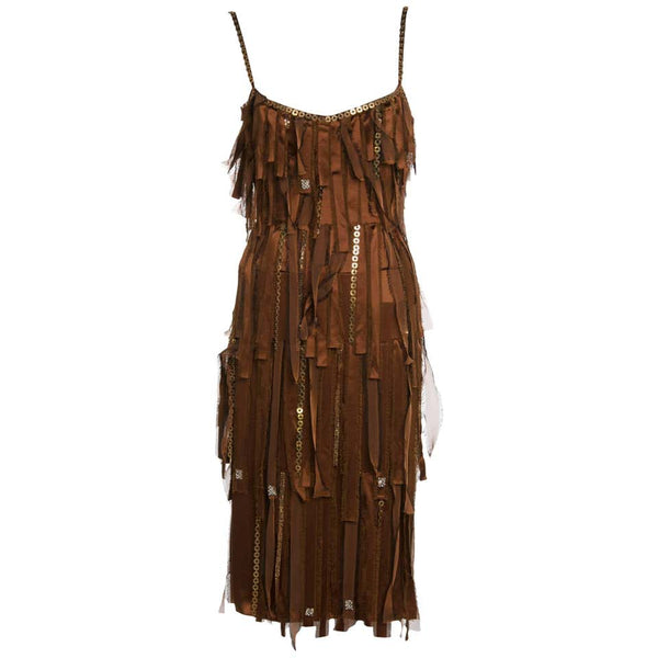 Paco Rabanne Copper Silk Gold Chain Fringe Dress, Fall 2004