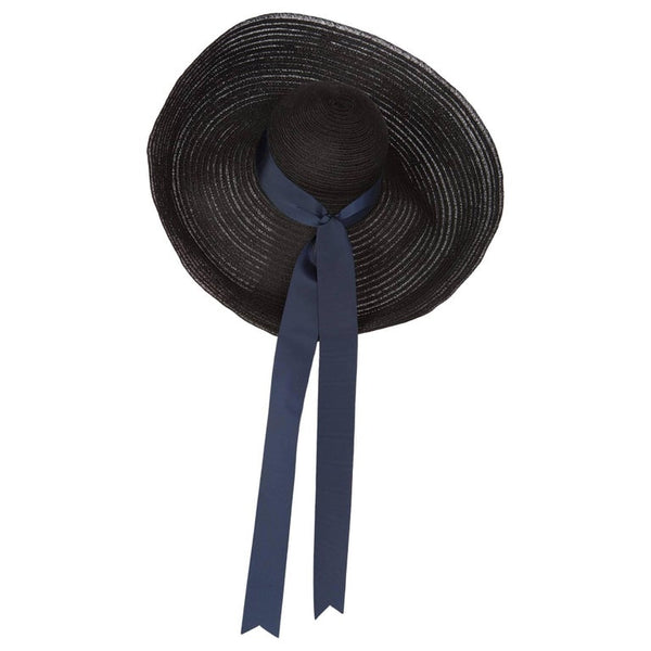 Lanvin Alber Elbaz Black Sun Hat Navy Ribbon Band, 2006