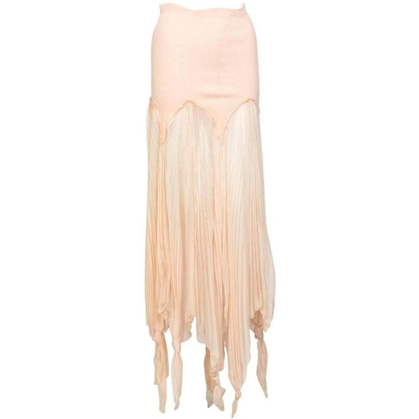 Jean Paul Gaultier Blush Crinkle Silk Chiffon Rib Knit Yoke Skirt, 2000s