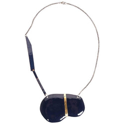 Michel McNabb for Basha Gold Midnight Blue Bean Enamel Silver Chain Necklace