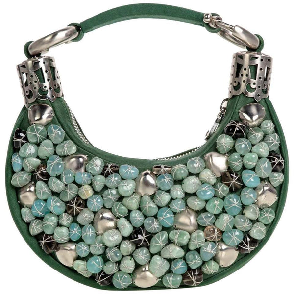 2000s Chloé Emerald Green Turquoise Silver Beaded Bracelet Bag