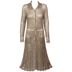 Prada Gold Bronze Metallic Crochet Duster Sweater, 2000s