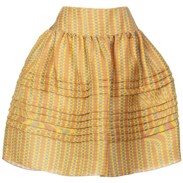 2008 Prada Fairy Runway Yellow Printed Silk Organza Skirt