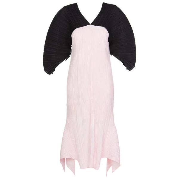 Issey Miyake Fette Pink Black Pleated Origami Dress