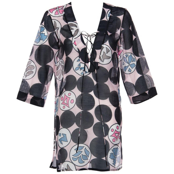 Emilio Pucci Signature Pink and Black Print Kaftan Tunic Top