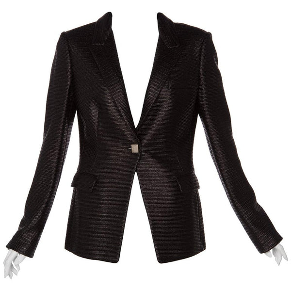 Versace Collection Black Textured Silver Medusa Button Blazer Jacket