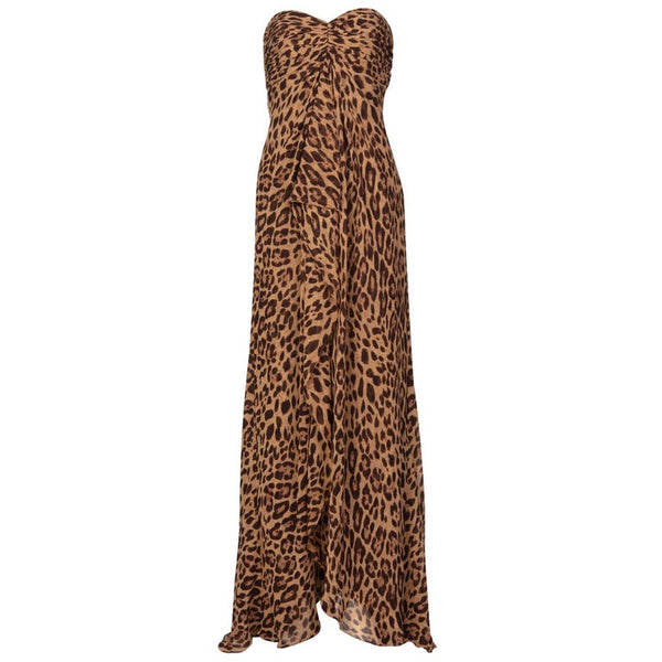 Pamella Roland Silk Leopard Print Strapless Evening Gown and Shawl