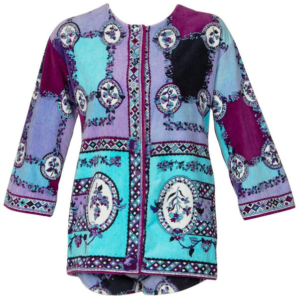 1960s Emilio Pucci Purple Turquoise Velvet Terry Romper Cover-Up