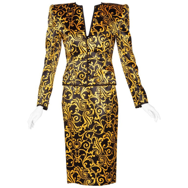 1980s Odicini Couture Black and Yellow Silk Strapless Cocktail Dress and Jacket