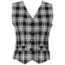 1990s Yves Saint Laurent Black White Plaid Vest YSL