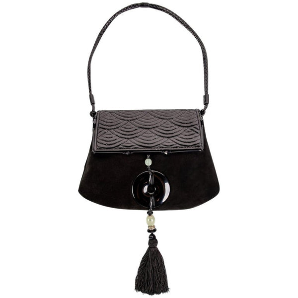 Yves Saint Laurent Tom Ford Black Suede Patent Leather Jade Tassel Bag, 2004