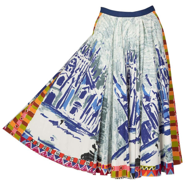 Prada Runway Postcard Print Cotton Circle Skirt, 2004