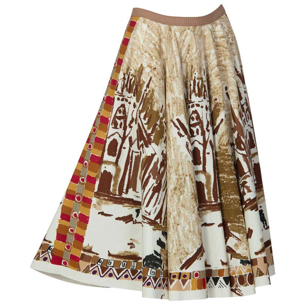 Prada Runway Postcard Print Cotton Circle Skirt, 2004