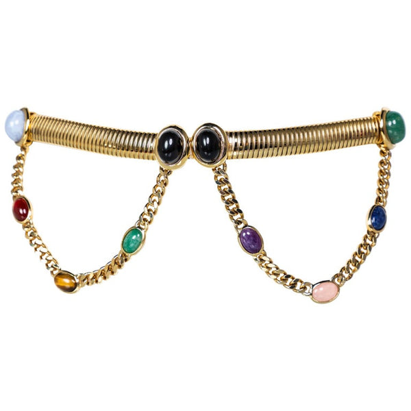 Judith Leiber Gold Semi-Precious Stones Chain Belt, 1990s