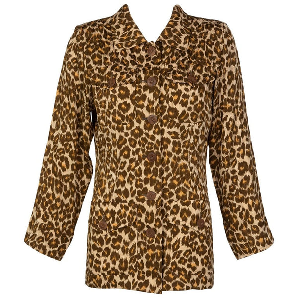 Yves Saint Laurent Leopard print Silk  Safari Top YSL