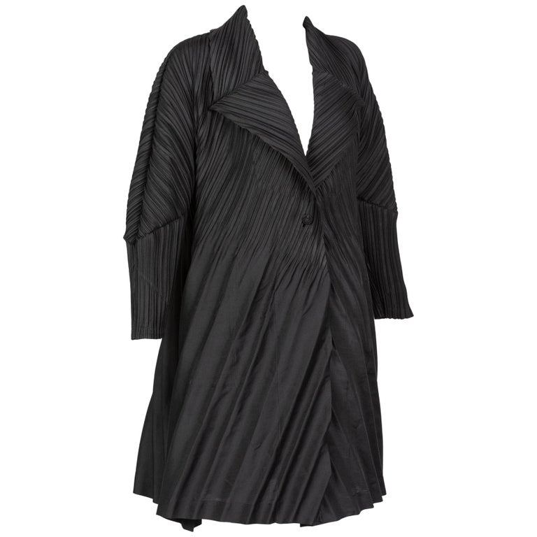 Issey Miyake Black Sculptural Pleated Cocoon Coat