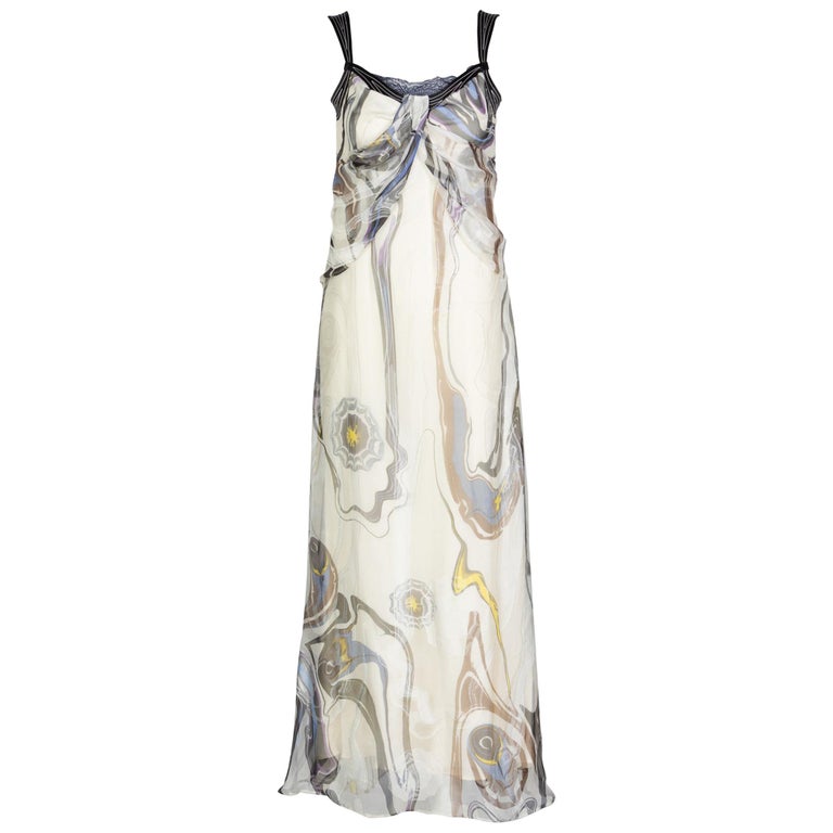 Nina Ricci Sleeveless Swirl Print Silk Maxi Dress