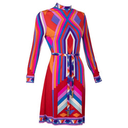 Leonard Paris Silk Jersey Graphic Printed Dress with belt, 1970s