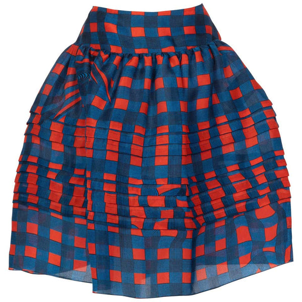 Prada Fairy Collection Red Blue Plaid Silk Skirt, 2008