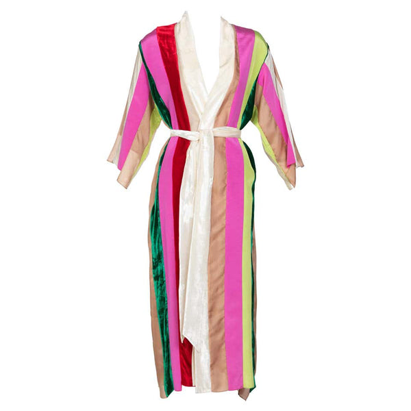 Natasha Zinko Multicolor Silk Velvet Stripe Ribbon Robe Dress, 2015