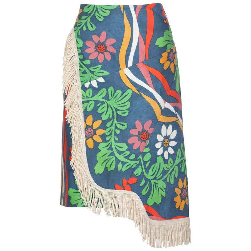 Balenciaga Floral print Fringe trim Knee length Skirt Runway, 2018