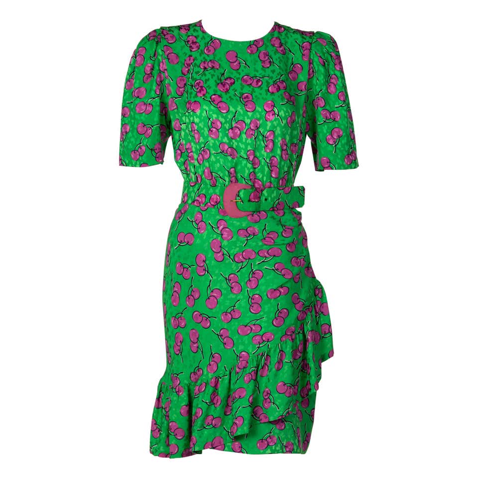 Givenchy Silk Green Cherry Print Cocktail Dress, 1980s – Basha Gold