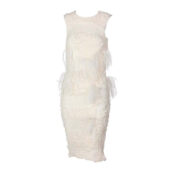 Nina Ricci Ivory Silk Feather Embellished Dress, Spring 2016