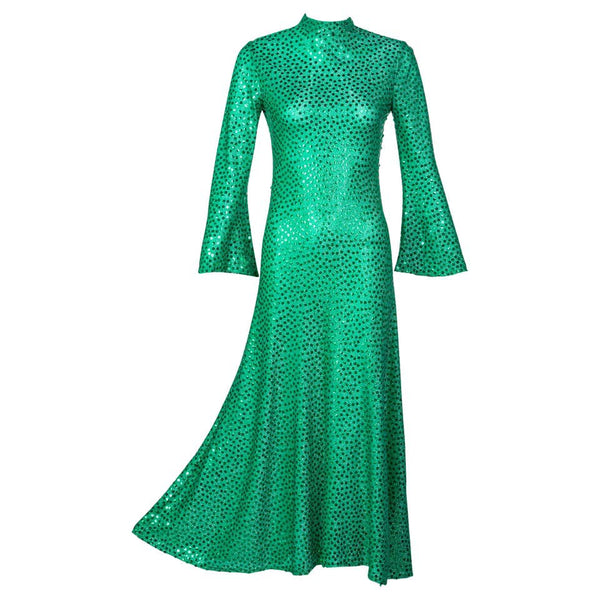 Mollie Parnis Emerald Green Mock Neck Sequin Dress, 1960s