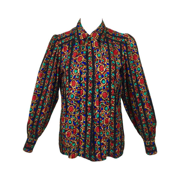 Vintage YSL Silk Jewel Print Blouse Saint Laurent