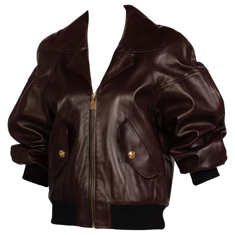 Chanel Brown Leather Bomber Jacket Runway 1990s