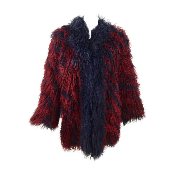 YSL Vintage Yves Saint Laurent Fourrures Mongolian Red & Purple Fur Coat