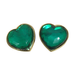 Vintage Yves Saint Laurent Runway Green Heart Earrings YSL