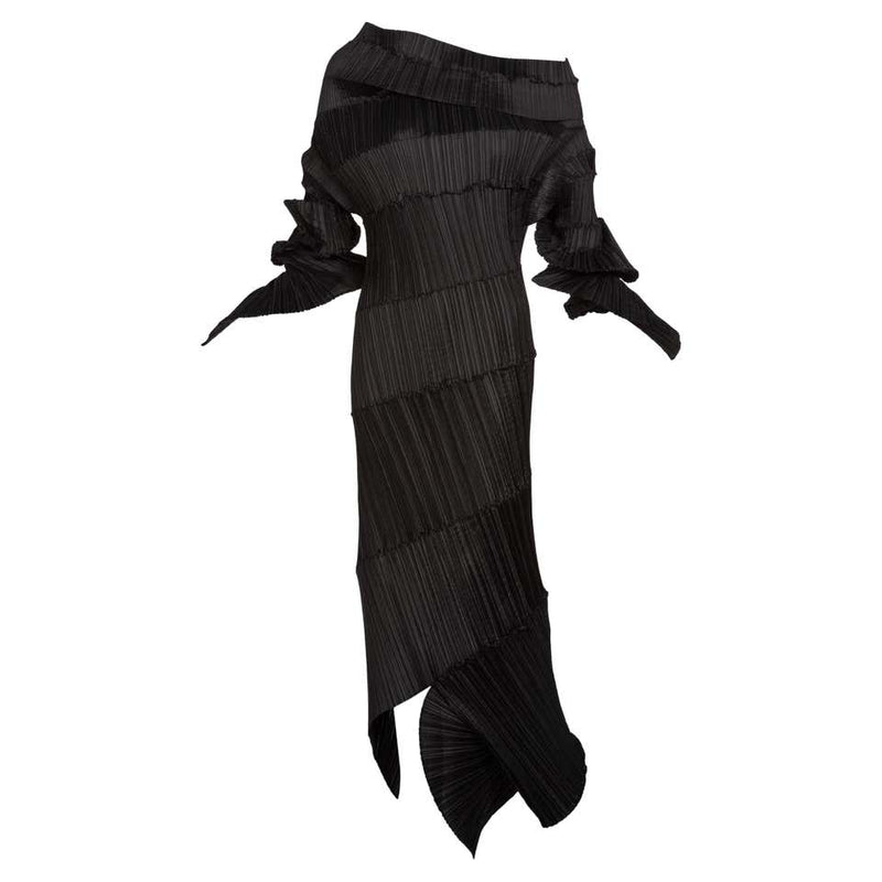 Issey Miyake Black Pleated Spiral Dress, 1990s