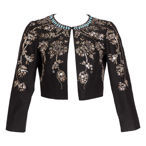 Pucci Black Silk Embroidered Turquoise Stone Bolero Jacket, 2006