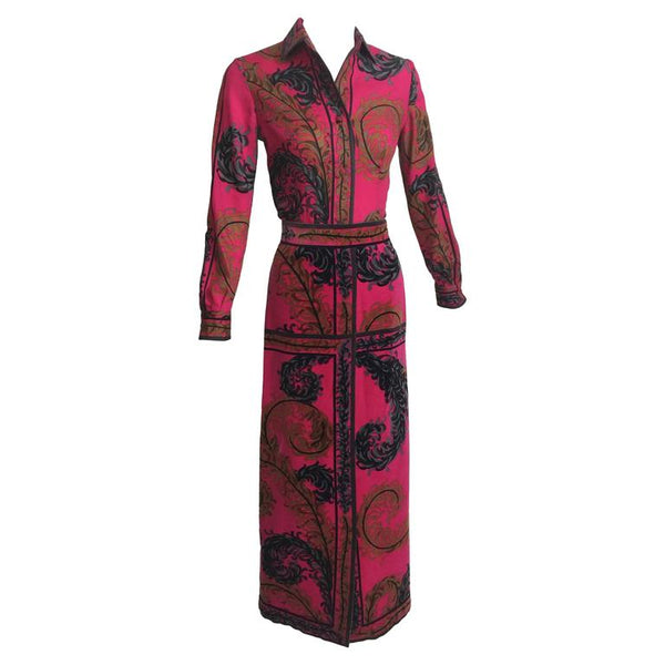 Pucci Wool Printed Blouse & Maxi Velvet Skirt Set Rare, 1970s