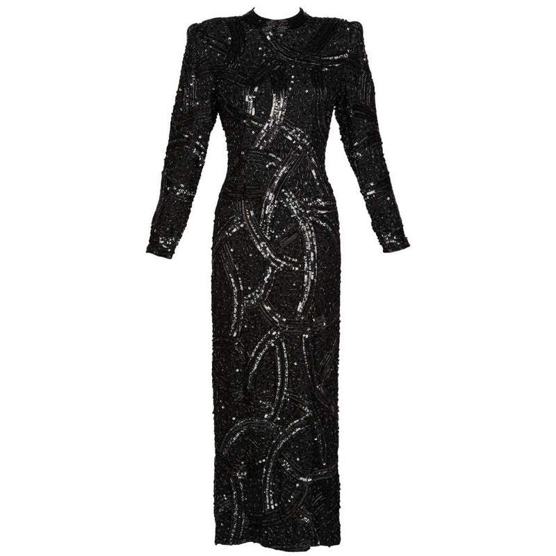 Bob Mackie Attributed Black Beaded Sequins Dress, 1980s