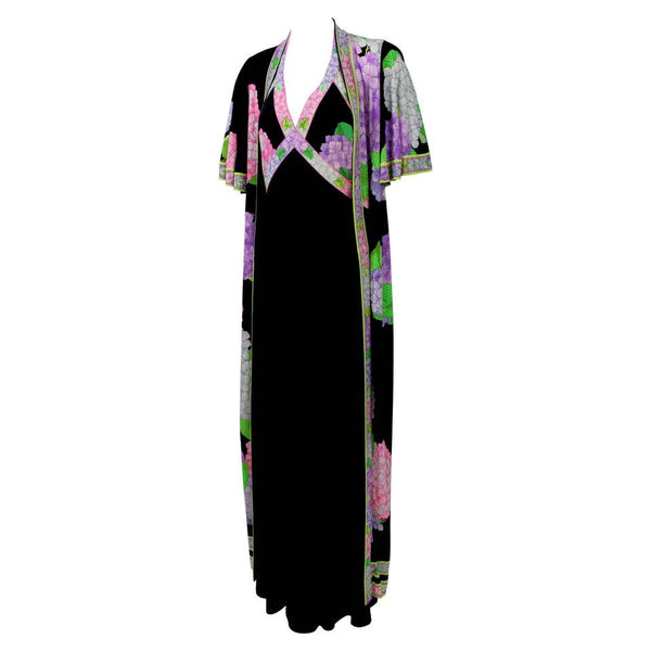 1970s Leonard Paris Caftan & Matching Halter Plunge Back Maxi Dress Vintage