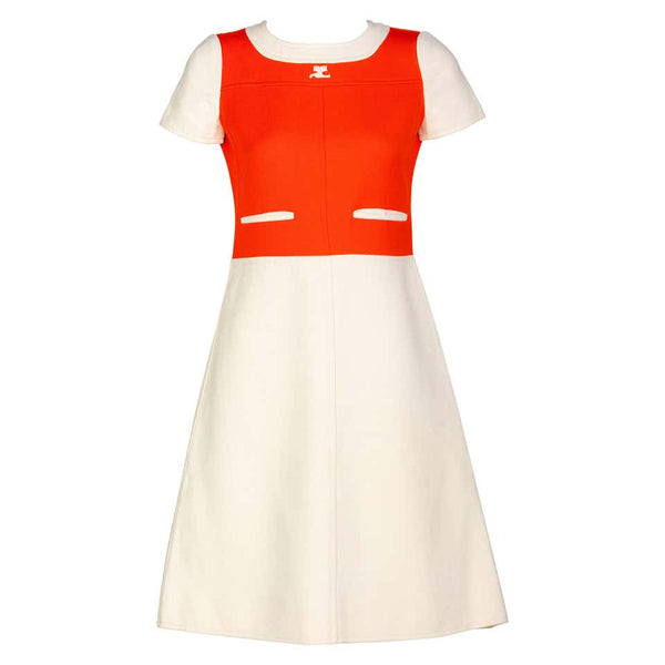 Courrèges Numbered Couture Creme Orange Mod a Line Dress, 1960s