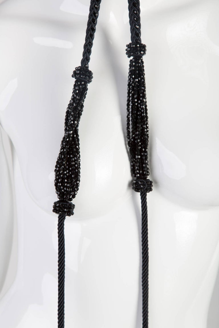 Yves Saint Laurent YSL Black Beaded Rope and Tassel Necklace Belt, 1990s