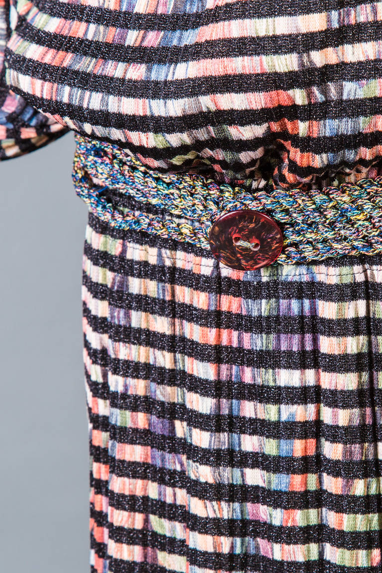 1980s Missoni Multicolored Dress with Matching Ruffle Collar and Belt