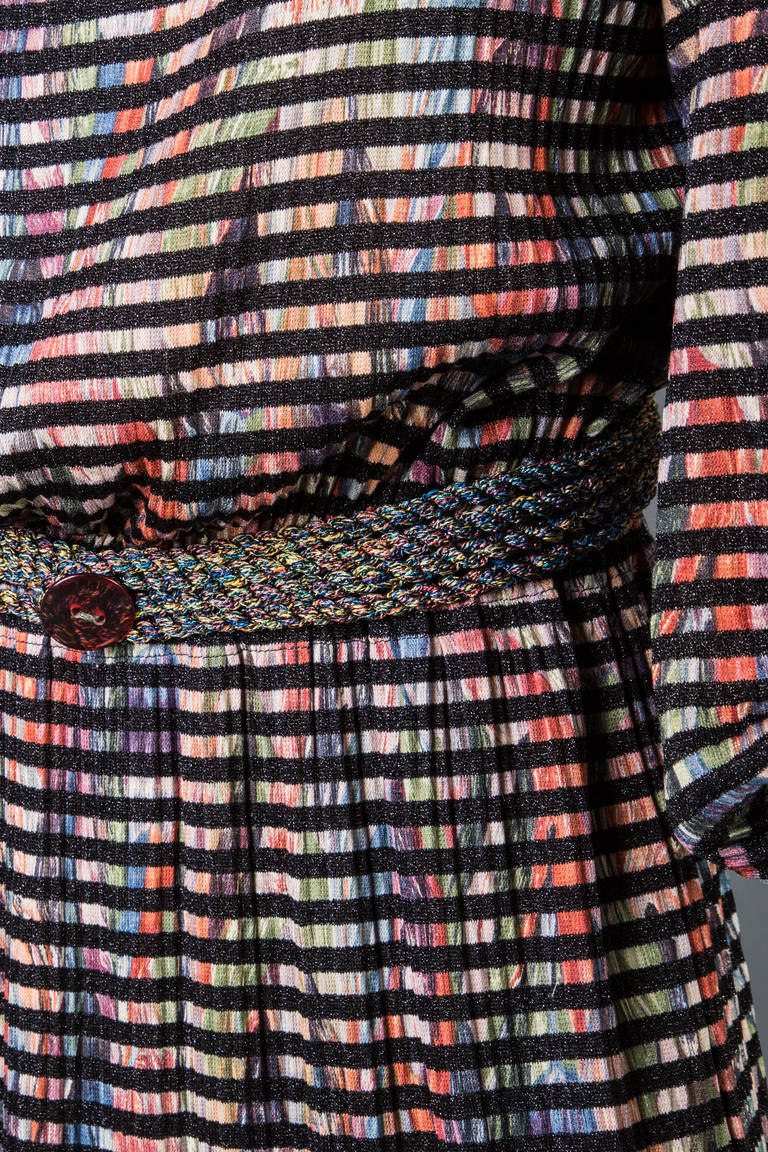 1980s Missoni Multicolored Dress with Matching Ruffle Collar and Belt