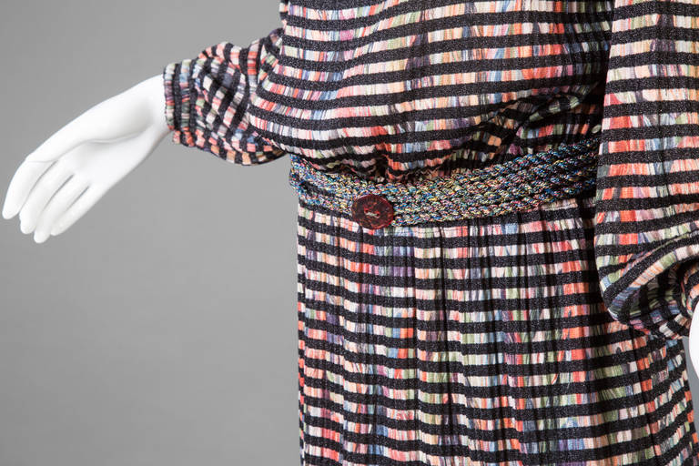 1980s Missoni Multicolored Dress with Matching Ruffle Collar and Belt