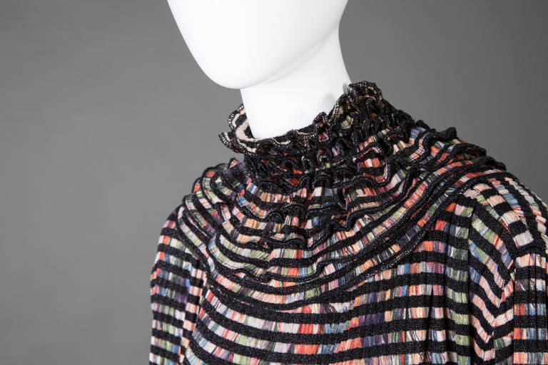 1980s Missoni Multicolored Dress with Matching Ruffle Collar and Belt