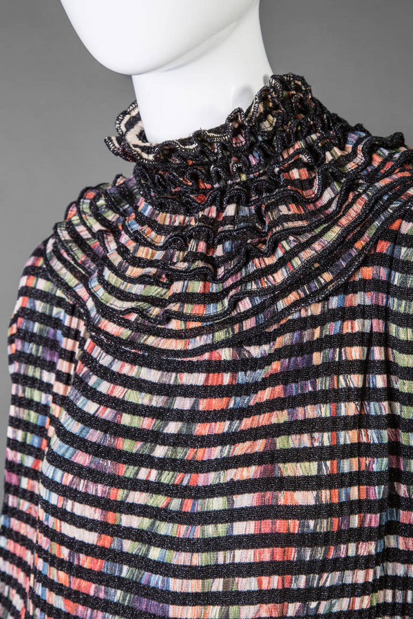 1980s Missoni Multicolored Dress with Matching Ruffle Collar and Belt