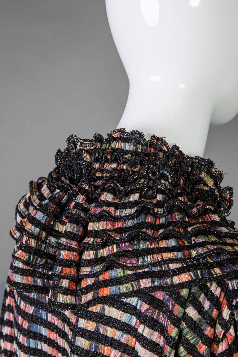 1980s Missoni Multicolored Dress with Matching Ruffle Collar and Belt